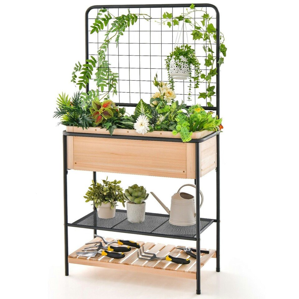 image 1 of COSTWAY Raised Garden Bed Planter Box with 2-tier Shelves N/A