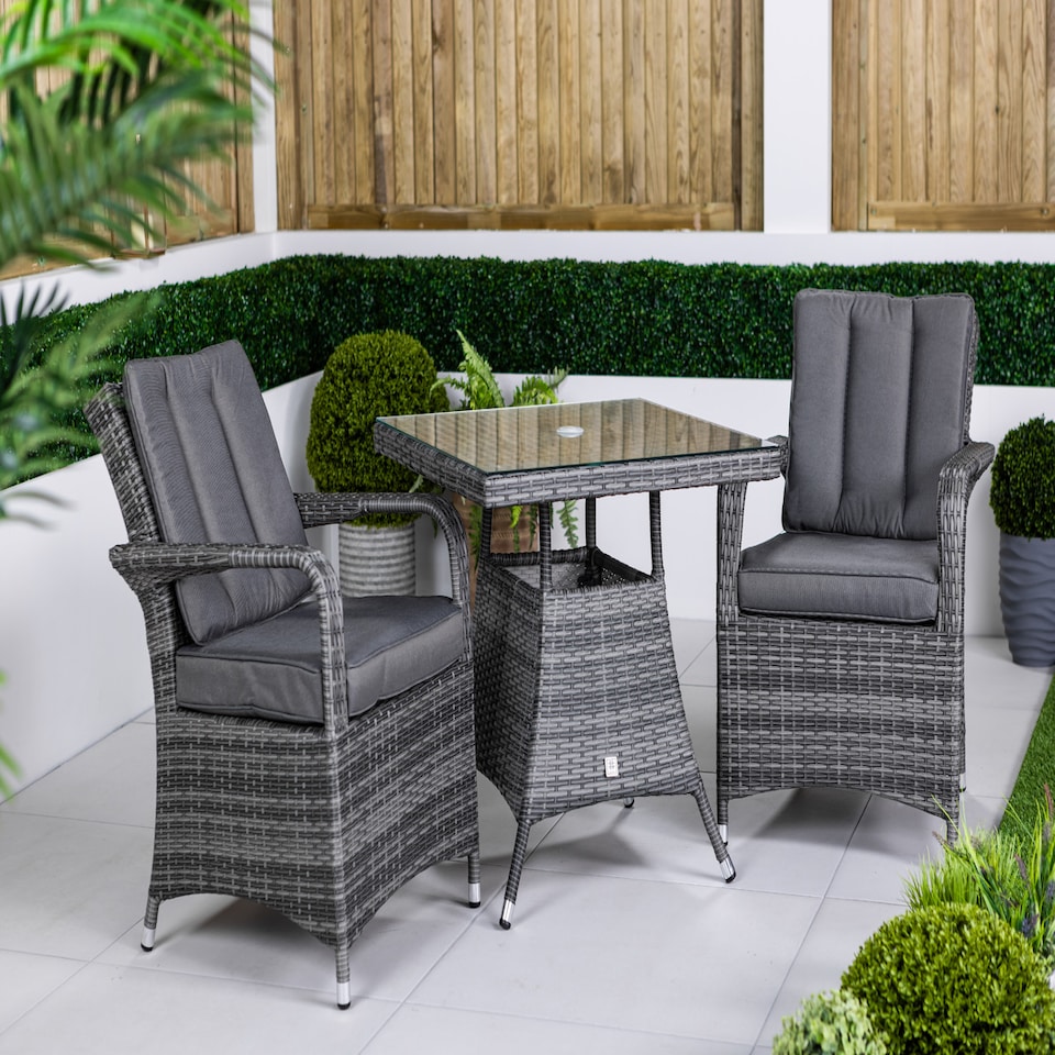 image 1 of Arizona Square Rattan Garden Bistro Table and Chairs Set 2 Seater | Grey | Grey