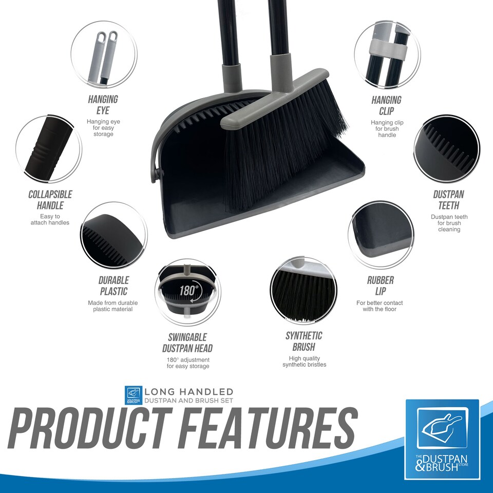 image 1 of Long Handled Dustpan and Brush Set Reduce Bending Tall Lobby Dustpan and Sweeping Brush