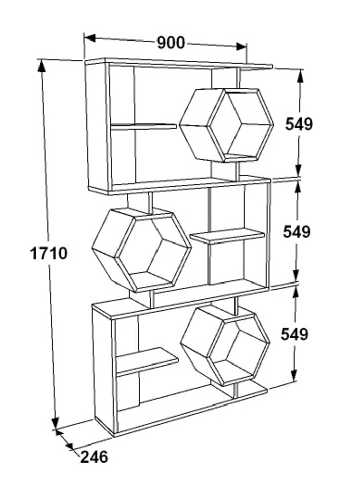 image 1 of Decorotika Darla Bookcase Geometric Design - 90 cm W x 171 cm H x 24,6 cm D