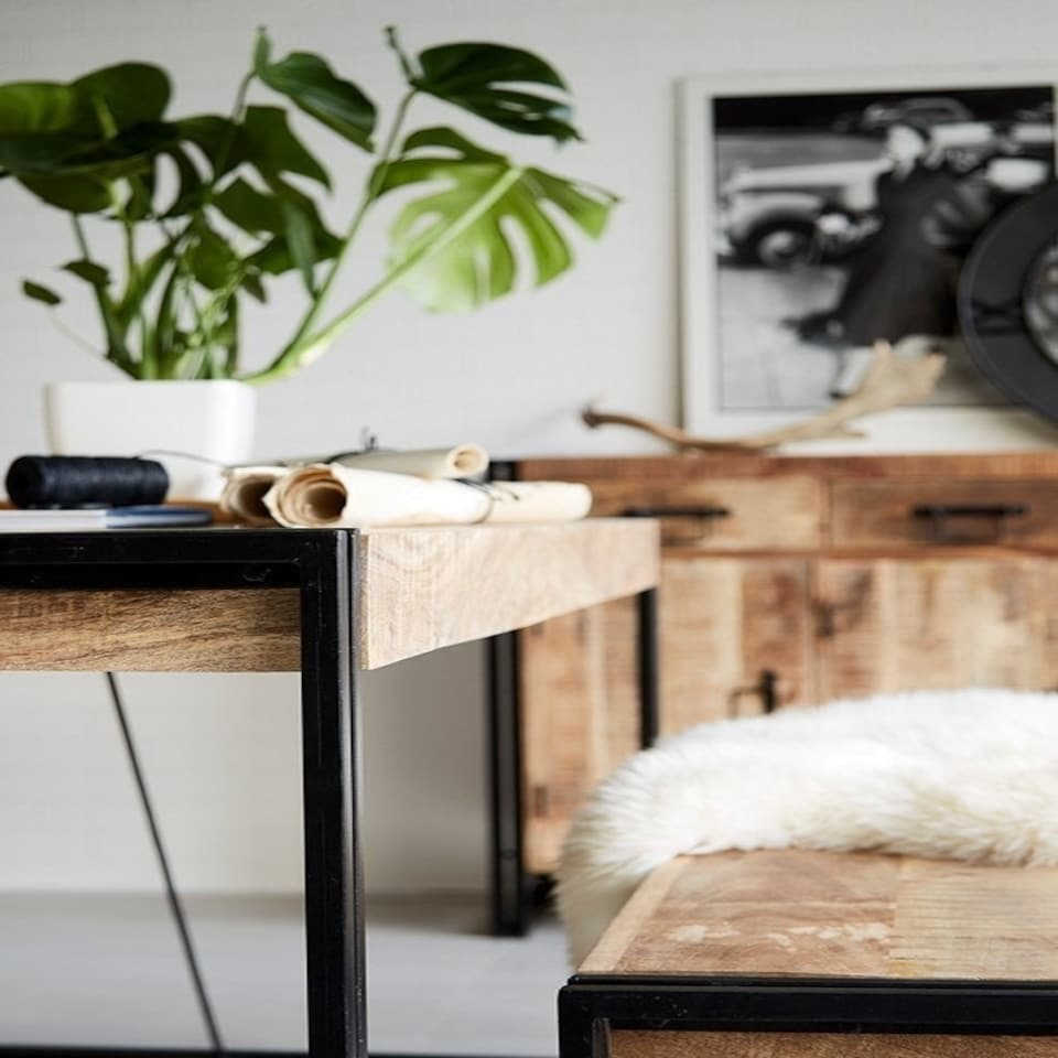 image 1 of Cosmo Industrial Dining Table - Large - Solid Mango Wood/Metal - L90 x W150 x H78 cm Brown