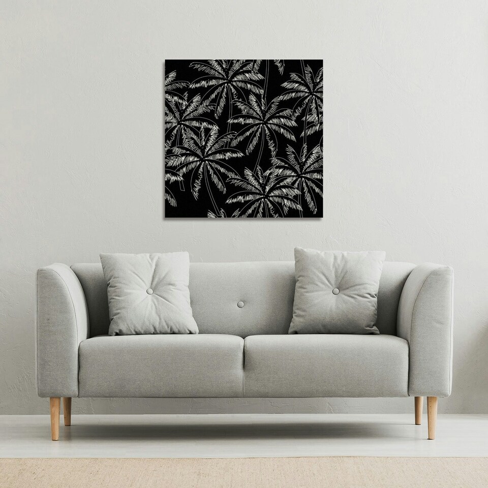 image 1 of White Palm Trees on Black (Canvas Print) 101 x 101 x 4cm