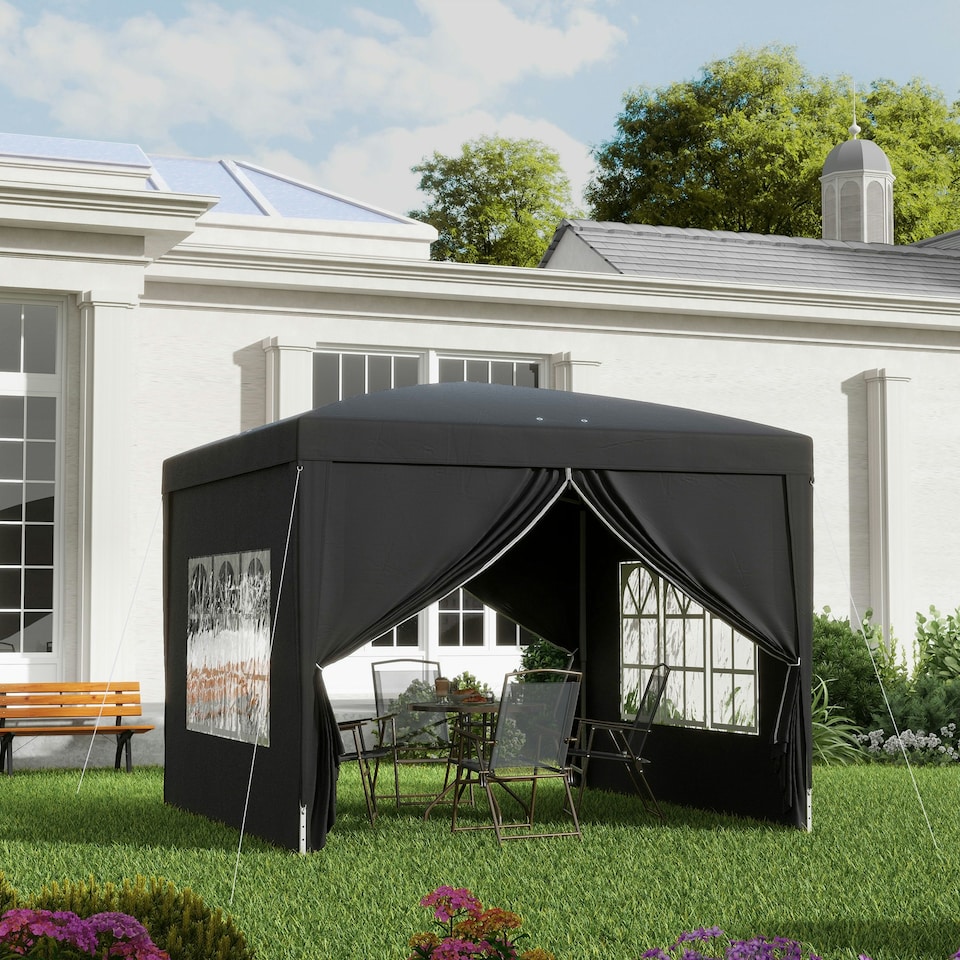 image 1 of Outsunny 3mx3m Pop Up Gazebo Party Tent Canopy Marquee with Storage Bag Black