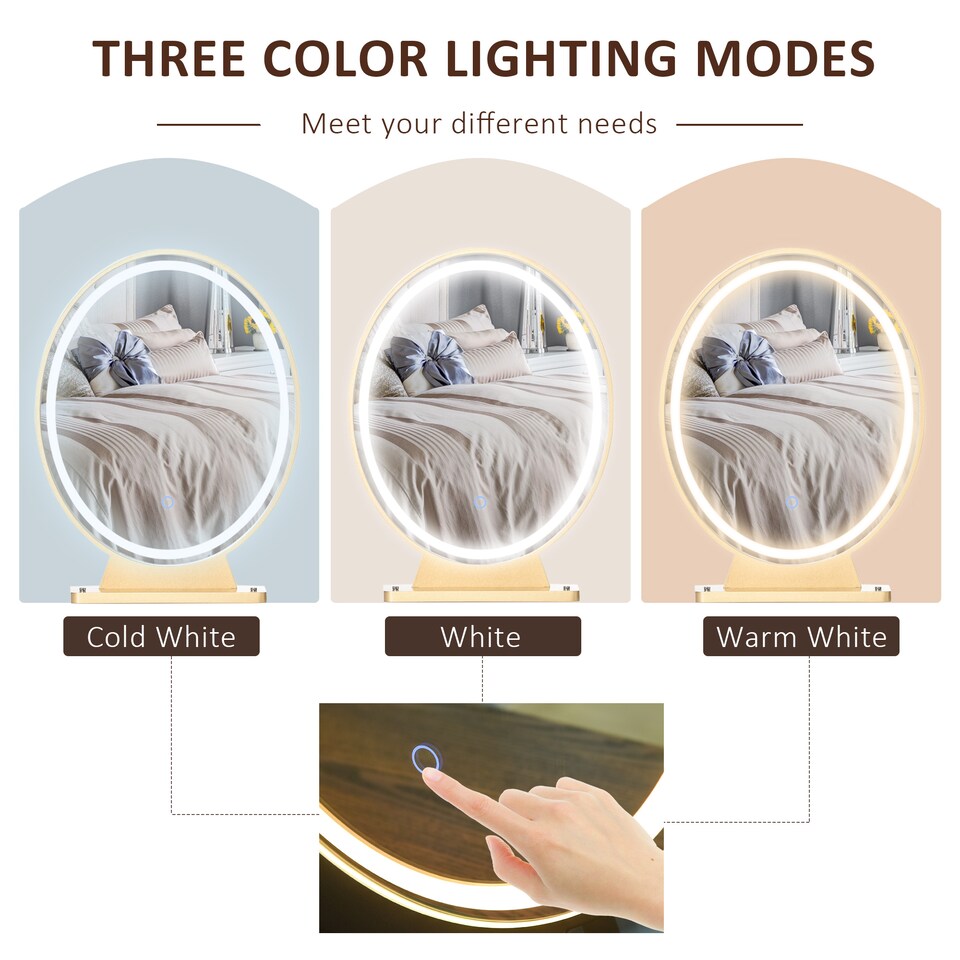 image 1 of HOMCOM Dressing Table with LED Mirror and Cushioned Stool, Vanity Desk with Acrylic Lipstick Holder and 2 Drawers, Makeup Table for Bedroom, White