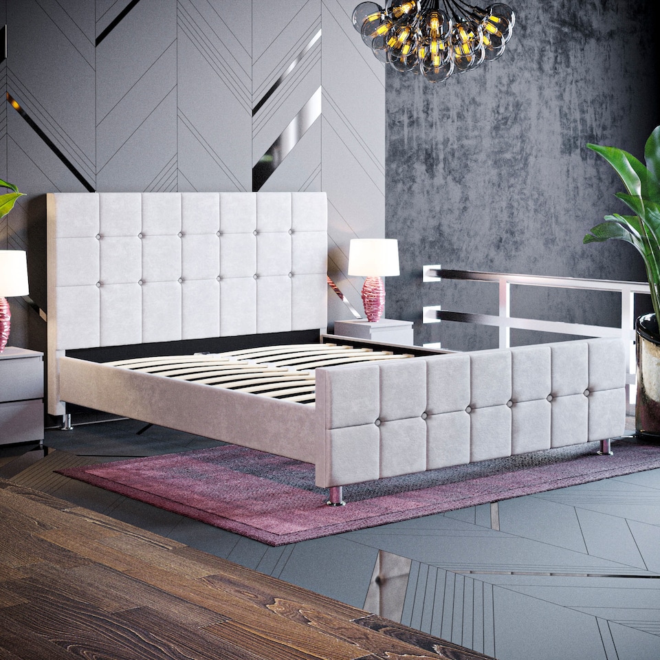 image 1 of Vida Designs Valentina 5ft King Size Bed Fabric Upholstered, Light Grey Velvet, 150 x 200cm