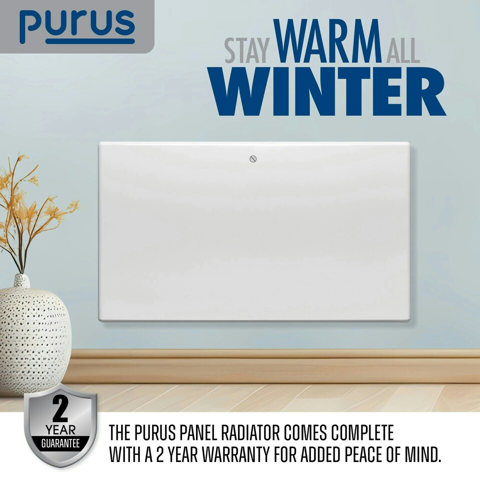 image 1 of Purus 1200W Electric Panel Heater Wall Mounted White Radiator