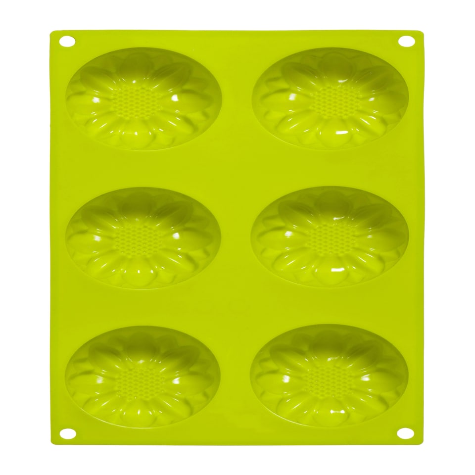 Interiors by Premier Silicone 6 Daisy Lime Green Cake Mould, Flexible Non-Stick Silicone Tray, Heat Resistant Up to 230°C