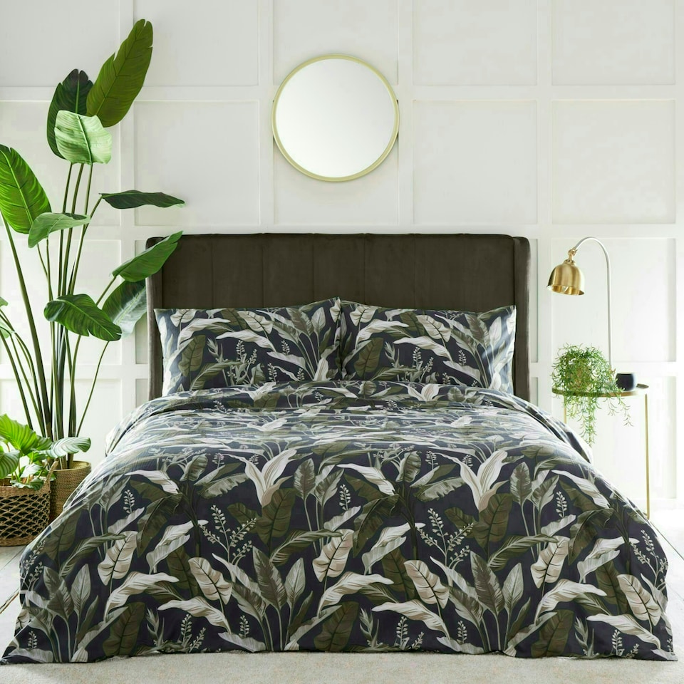 image 1 of Portfolio Home Olive Botanicals Floral Leaf Bedding Duvet Cover Set Green | Super King