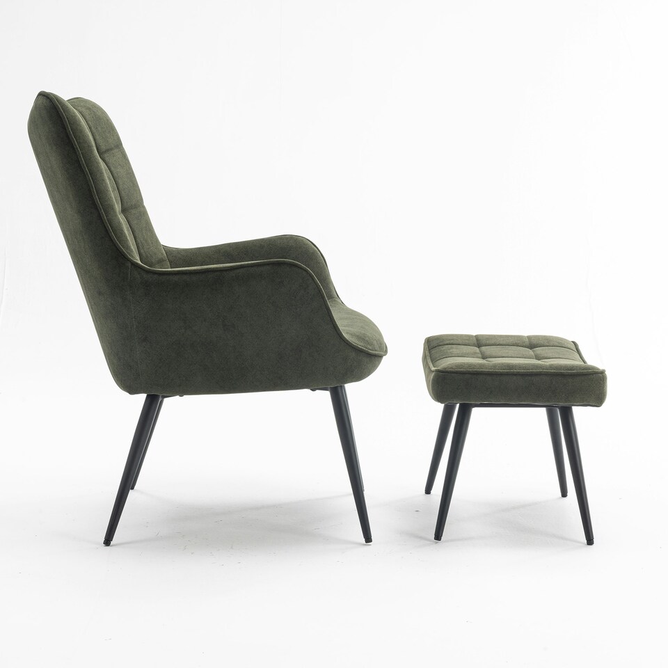 image 1 of Vera Velvet Occasional Living Room Modern Accent Chair with Footstool (Green)