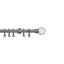 13 - 16mm Silver Crystal Ball Metal Curtain Pole Set 120-210cm | Silver | Silver