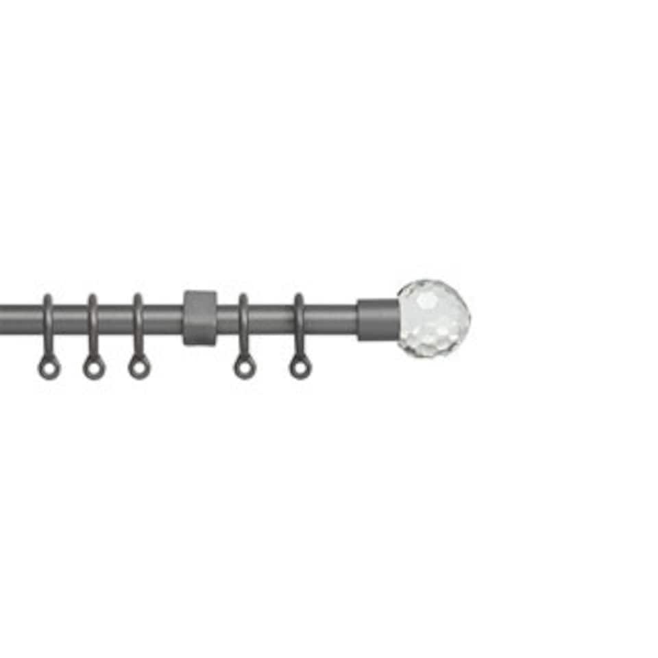 image 1 of 13 - 16mm Silver Crystal Ball Metal Curtain Pole Set 120-210cm | Silver | Silver