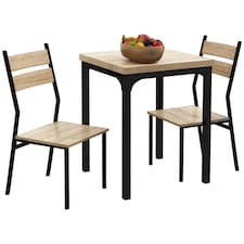 HOMCOM 3 Pcs Compact Dining Table 2 Chairs Set, Light Wood Grain