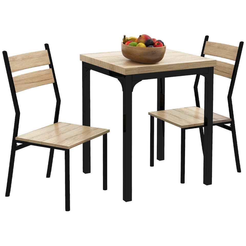image 1 of HOMCOM 3 Pcs Compact Dining Table 2 Chairs Set, Light Wood Grain