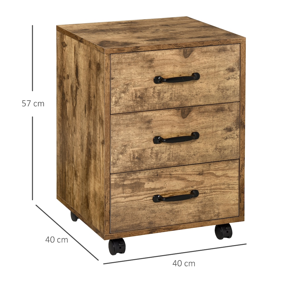 image 1 of HOMCOM File Cabinet with 3 Drawers, Under Desk Mobile Filing Cabinet Brown