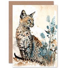 Savannah Wildflowers Watercolour Cat Birthday Card