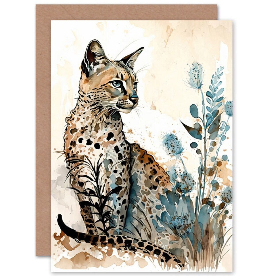 image 1 of Savannah Wildflowers Watercolour Cat Birthday Card