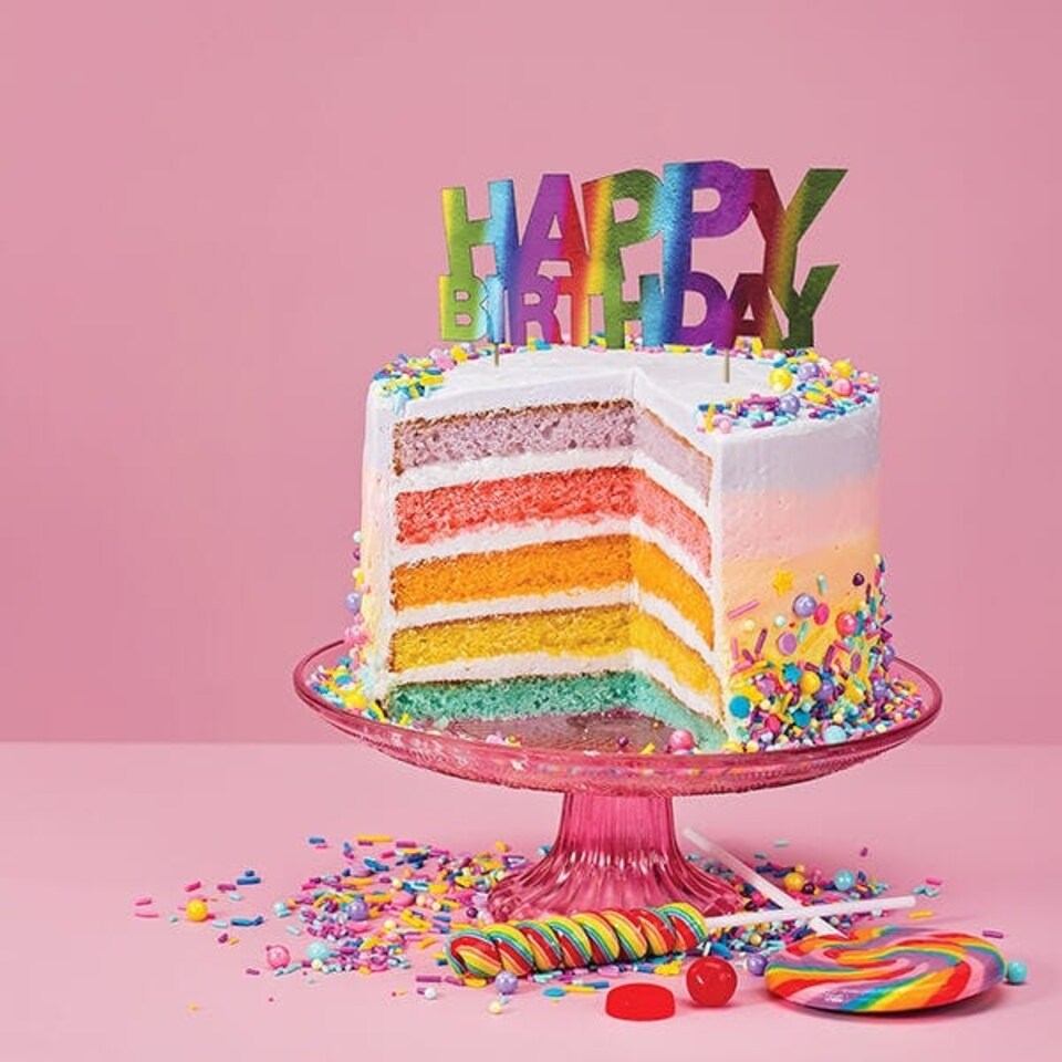 image 1 of Anniversary House Rainbow Happy Birthday Cake Topper Foil