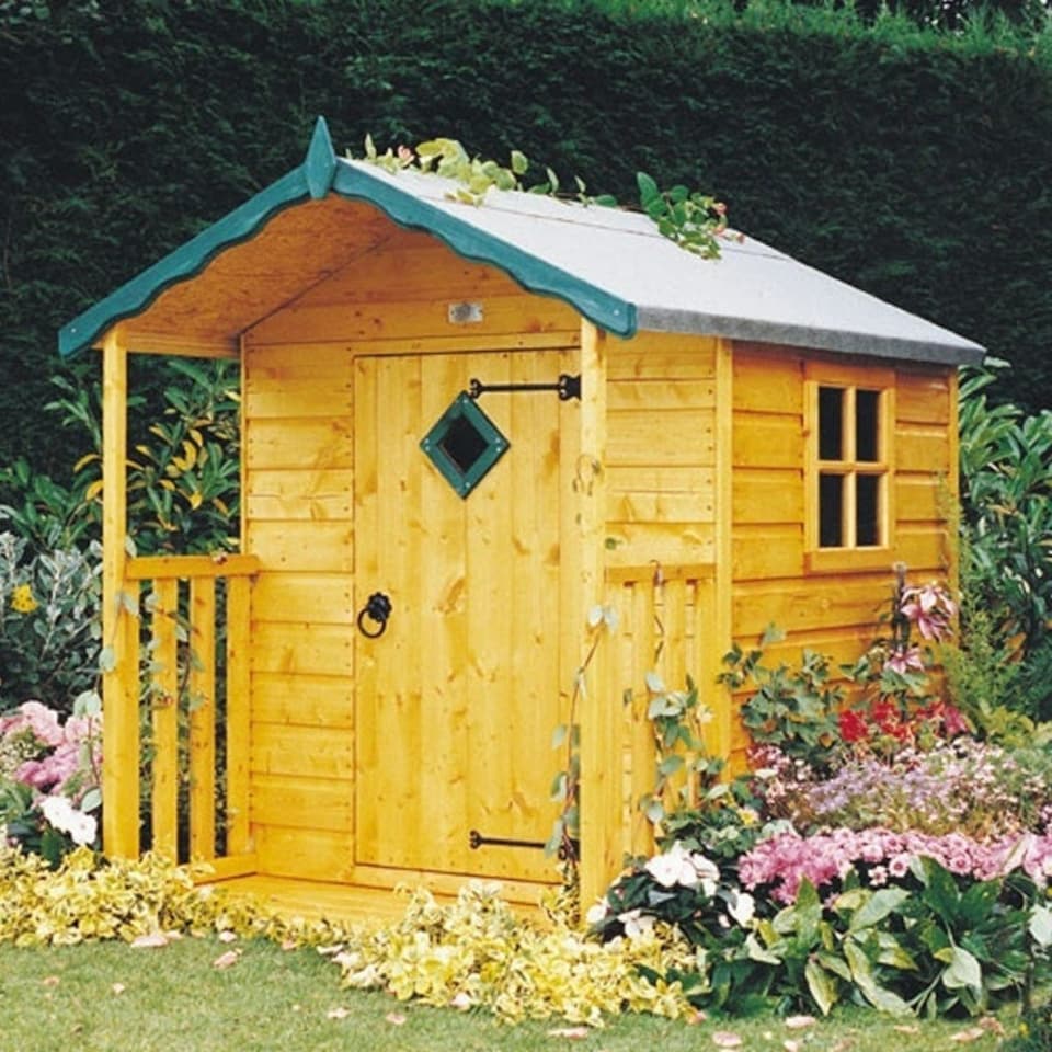 image 1 of Hide 4 x 4 Feet Single Door with One Fixed Window Playhouse Brown