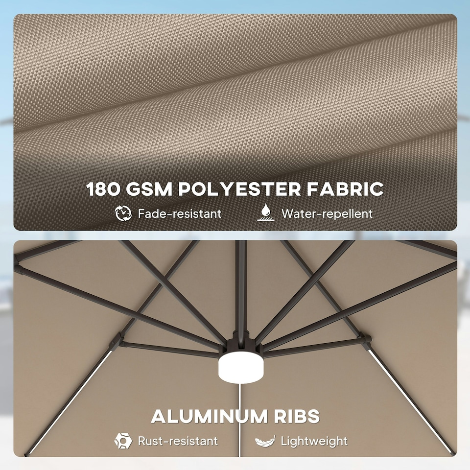 image 1 of Outsunny 3 m LED Cantilever Parasol Outdoor with Base Solar Lights Brown