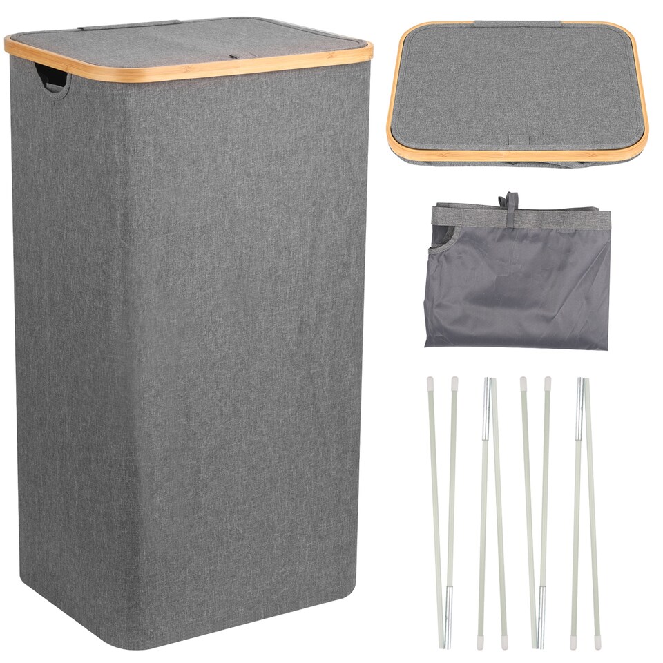 image 1 of 100L Foldable Laundry Hamper with Lid, Collapsible Clothes Basket