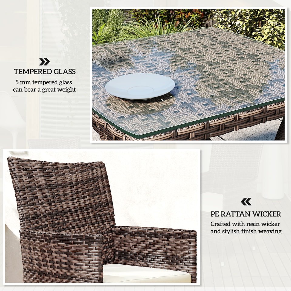 image 1 of Outsunny 3 Pieces Rattan Bistro Set, Wicker Garden Furniture Set with 2 Tier Coffee Table and Chairs, Cushions, for Outdoor Patio Balcony, Brown