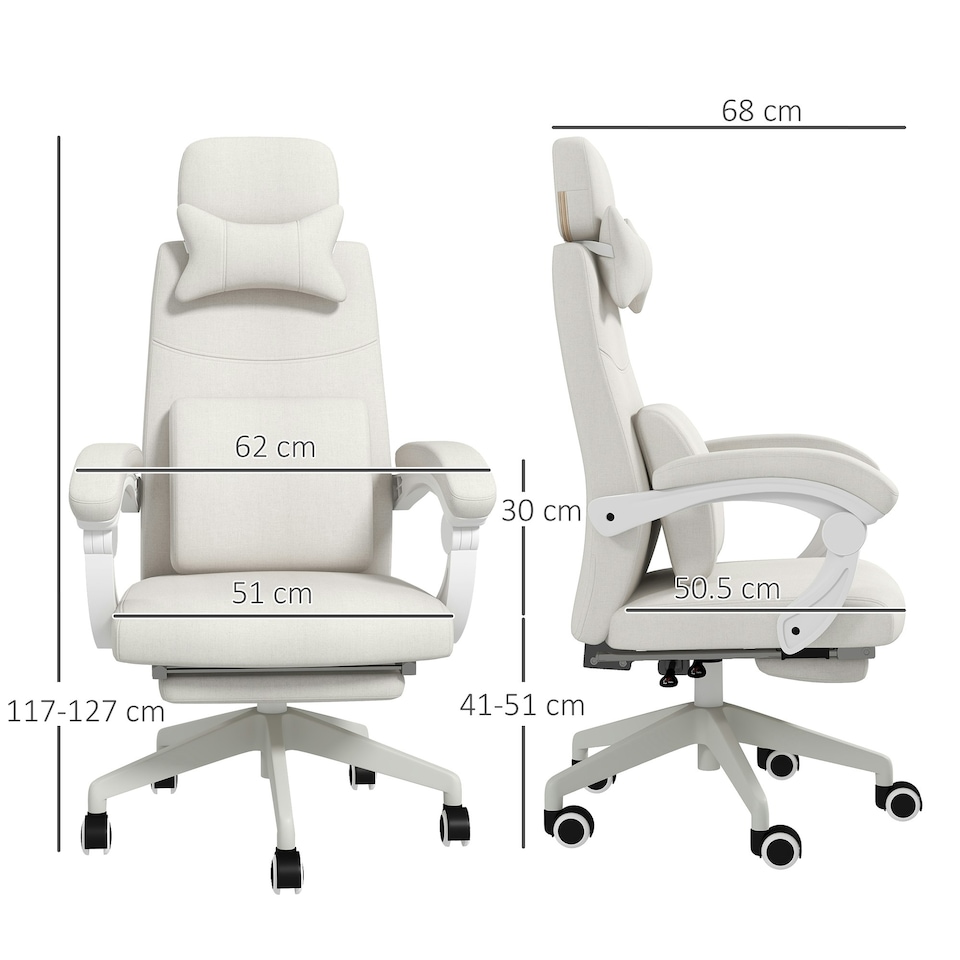 image 1 of Vinsetto Home Office Chair Reclining Computer Chair w/ Lumbar Support White