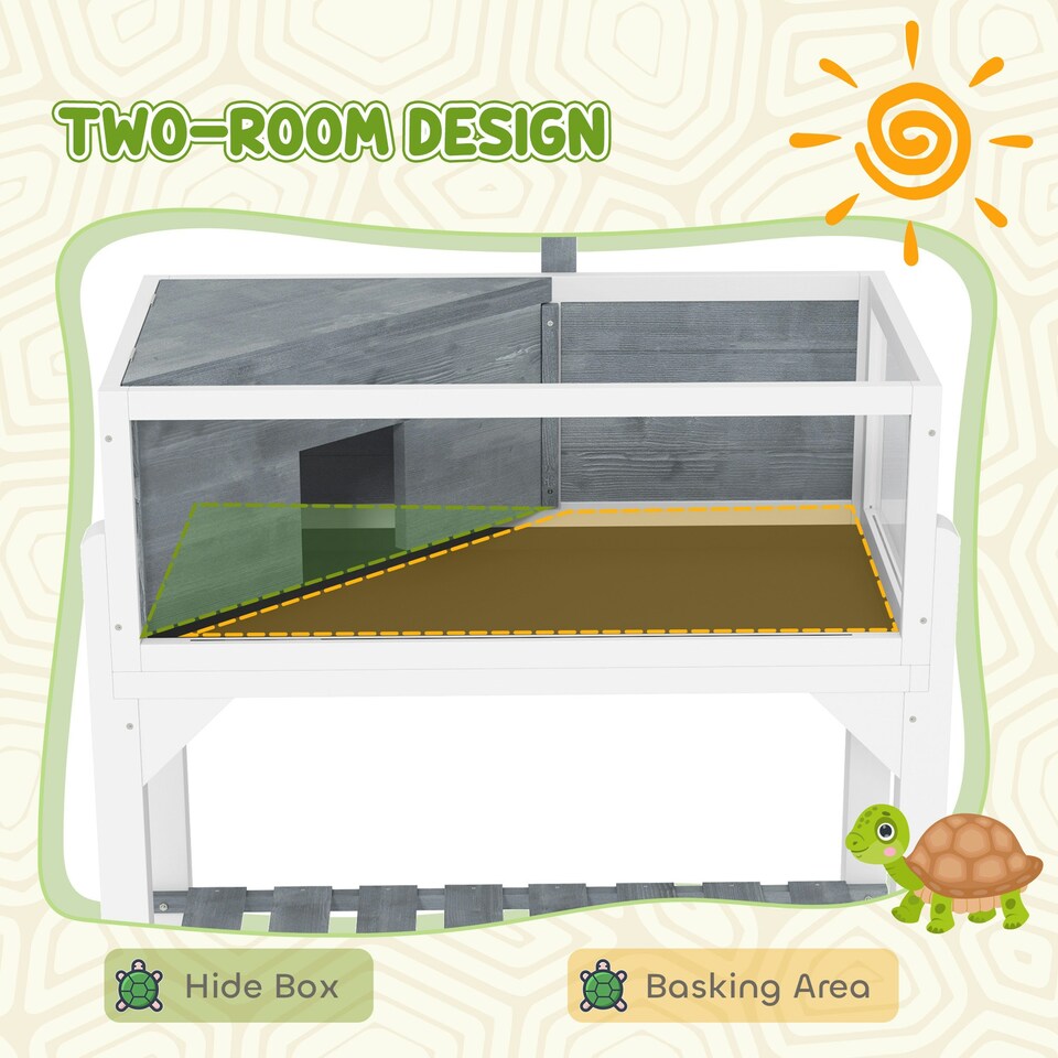 image 1 of PawHut Wooden Tortoise House with Storage Shelf, Clear Observation Windows