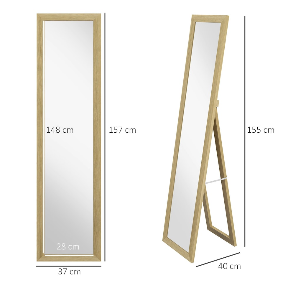 image 1 of HOMCOM Full Length Mirror Farmhouse Wall Mirror Hanging Freestanding Natural