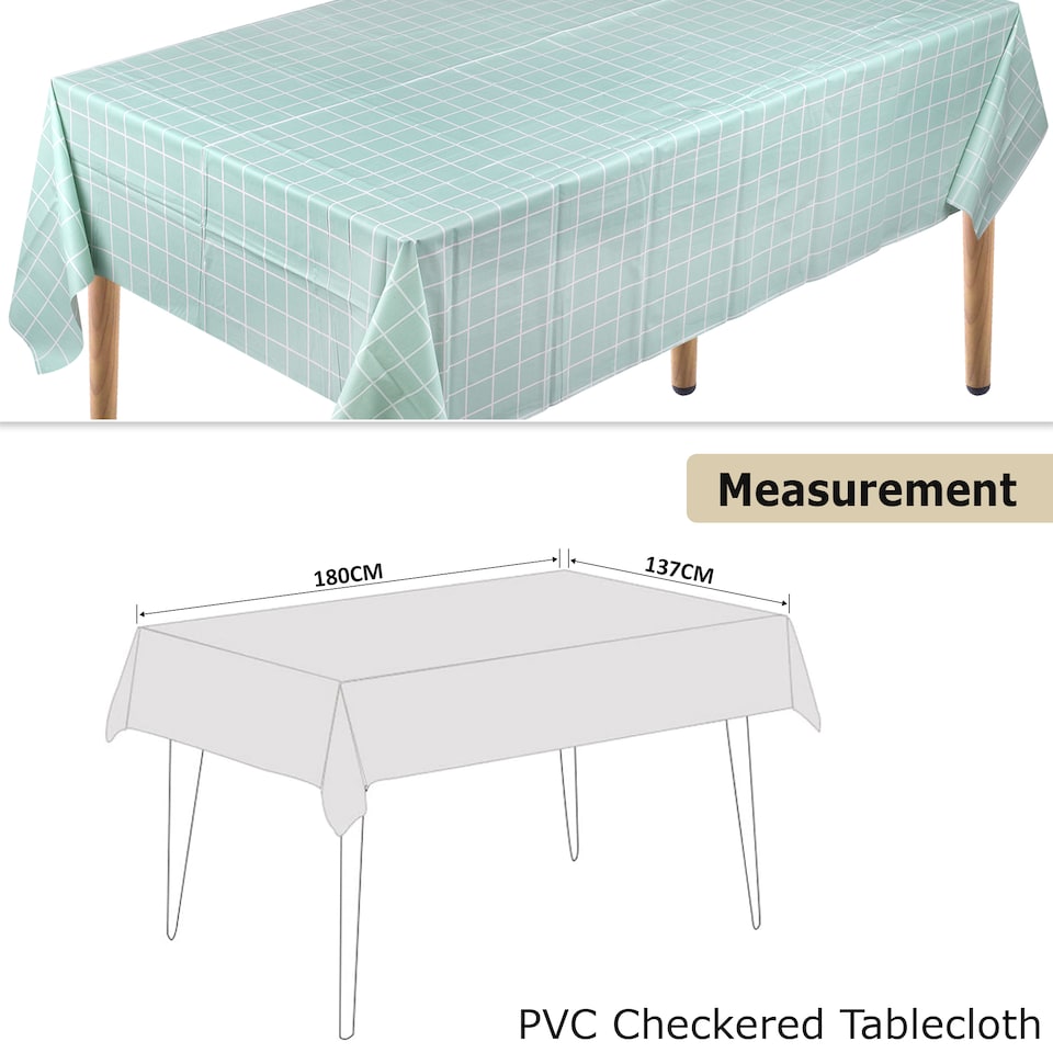 image 1 of Checkered Rectangular Tablecloth, PVC Plastic Table Cover - 137x180cm