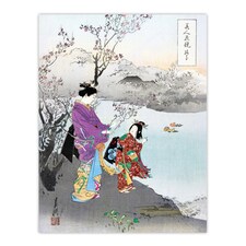 Woman Admiring Plum Blossom Vintage Japan Wall Art Print Gekko 18x24"