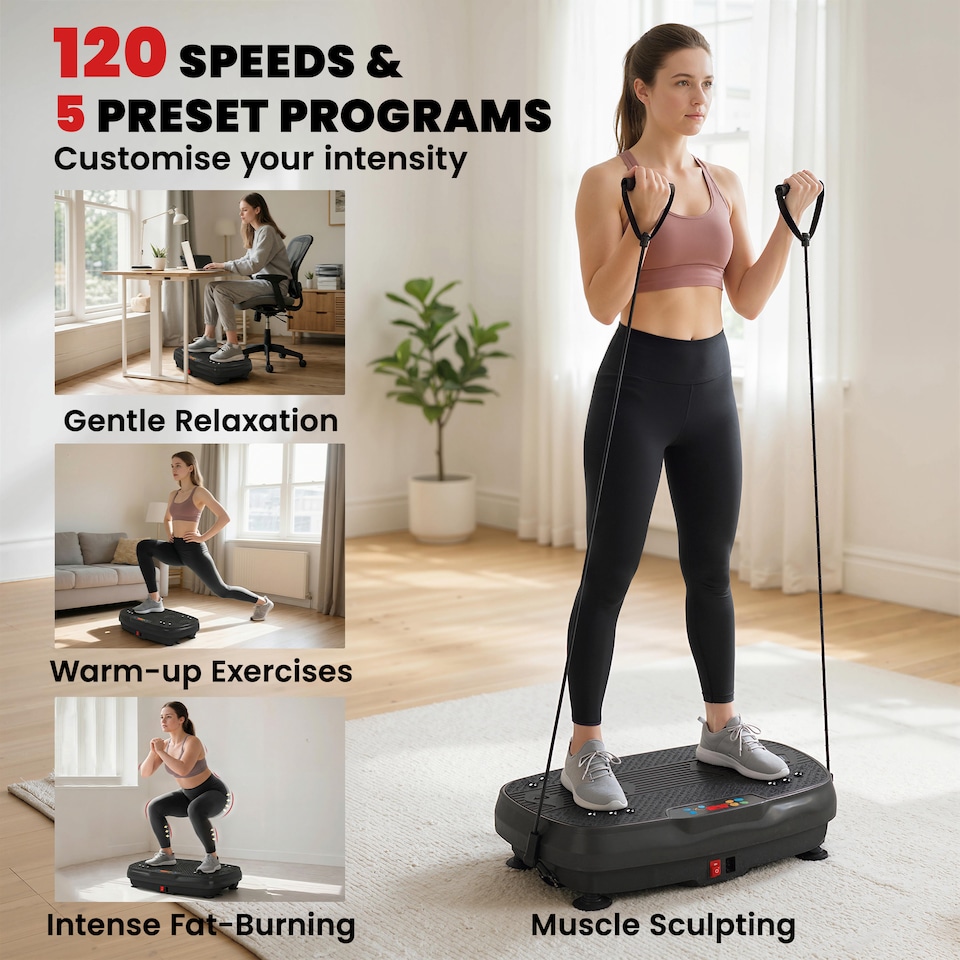 image 1 of SPORTNOW Vibration Plate Exercise Machine with 120 Speed Levels, 5 Programs | Black | Glossy black | 52.4L x 31W x 12H cm