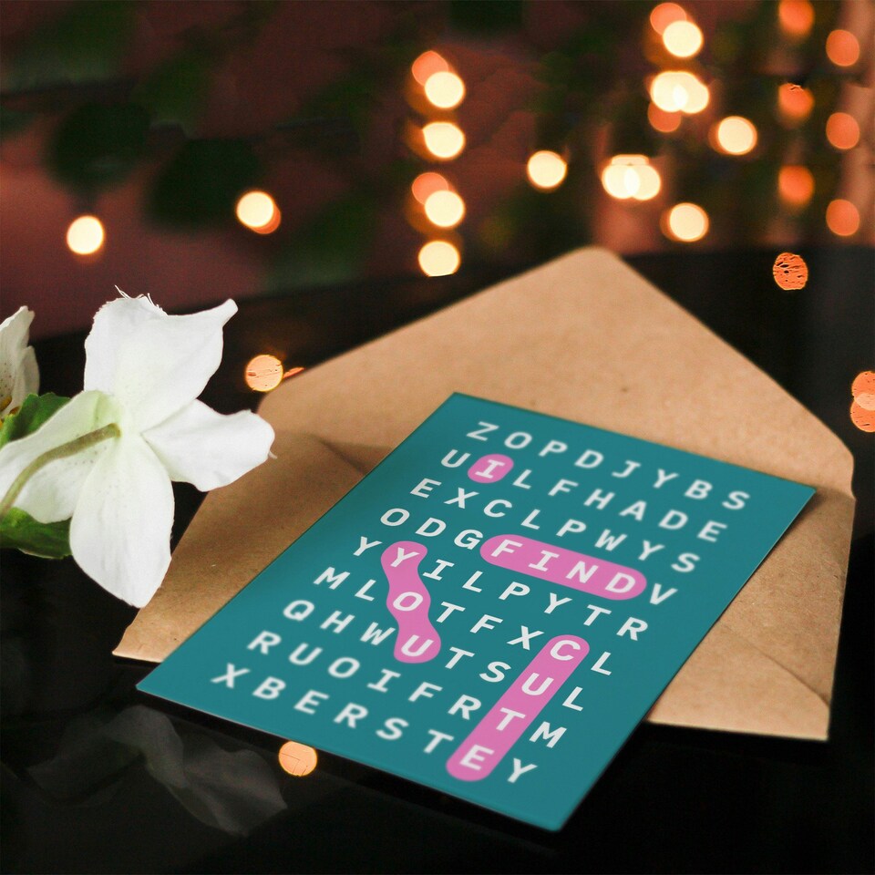 image 1 of I Find You Cute Modern Romance Wordsearch Valentine's Day Card