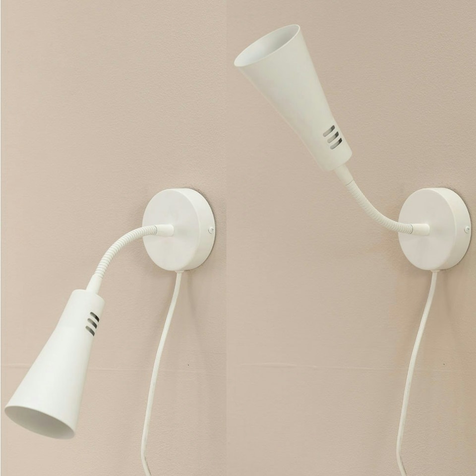 image 1 of ValueLights Edwards Plug in White Flexible Gooseneck Easy Fit Adjustable Wall Light - Bulb Included