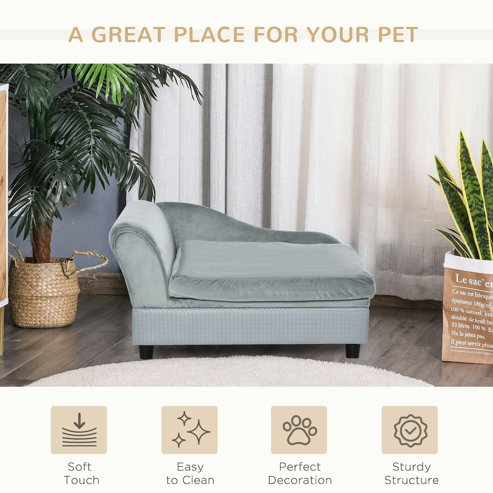 image 1 of PawHut Pet Sofa Dog Chair Cat Couch w/ Storage, Cushion - Light Grey