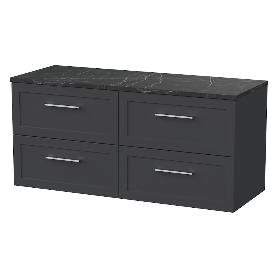 image 1 of Balterley Stonnall Traditional Wall Hung 4 Drawer Vanity Unit with Laminate Worktop, 1200mm, Dark Grey