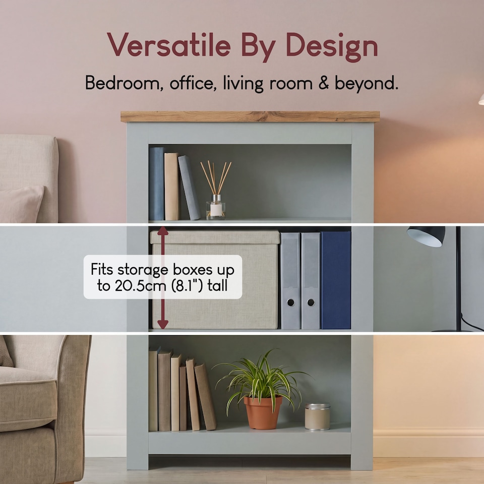image 1 of Vida Designs Arlington 3 Tier Bookcase Shaker Style Display Storage, Grey & Oak