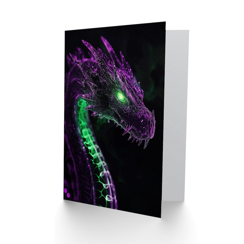 image 1 of Dragon Head Neon Purple Green Fantasy Concept Art Birthday Greeting Card