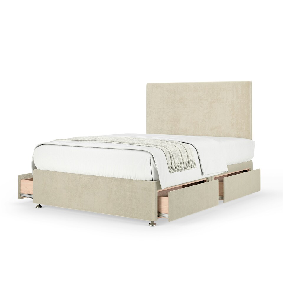 image 1 of Ortho Classic Orthopaedic Cream Naples Velvet 4 Drawer Divan Set And Valencia Headboard King Size