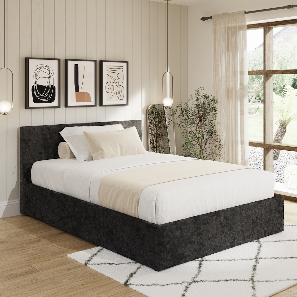 image 1 of End Lift Ottoman Storage Bed Small Double Black Crushed Velvet | Black | Black Crushed Velvet