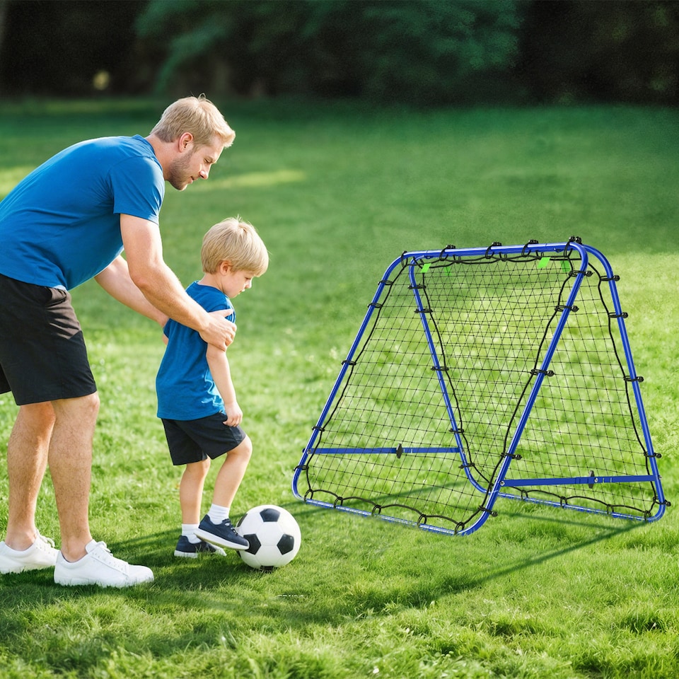 image 1 of HOMCOM Double-Sided Football Rebounder Net, Football Rebound Net Target Goal with Five Adjustable Angles, Blue