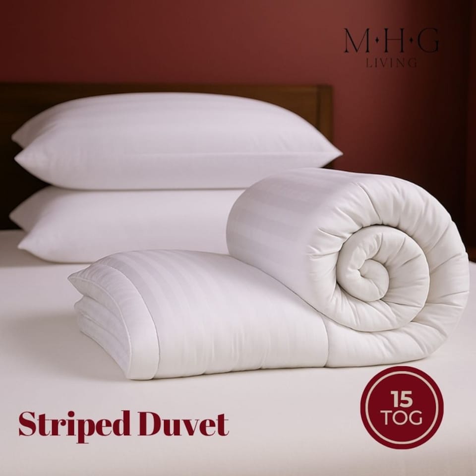 image 1 of MHG Living Striped 15 Tog Winter Duvet and Pillow Set|White|Double