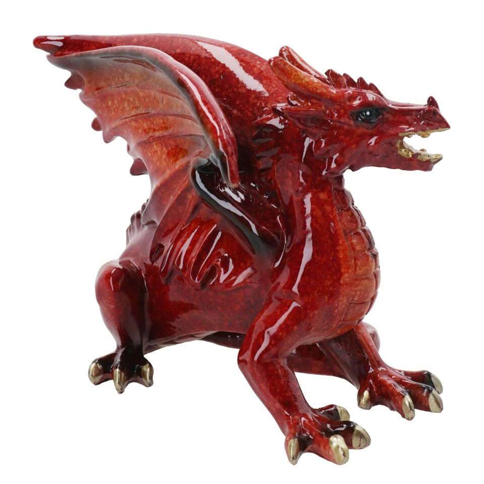 image 1 of Red Dragon Lying Resin Fantasy Sculpture Statue House Home Ornament Figurine