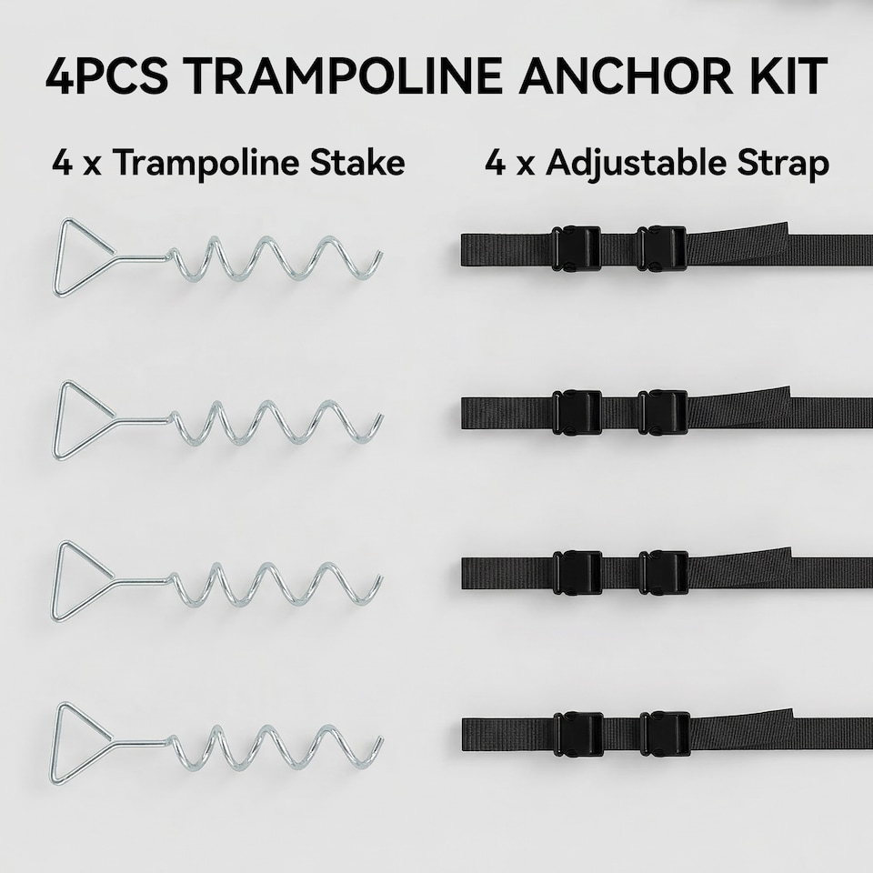 image 1 of SPORTNOW 4Pcs Trampoline Anchor Kit, 32 cm Galvanised Trampoline Stakes | Silver | Silver | 32L x 8W cm