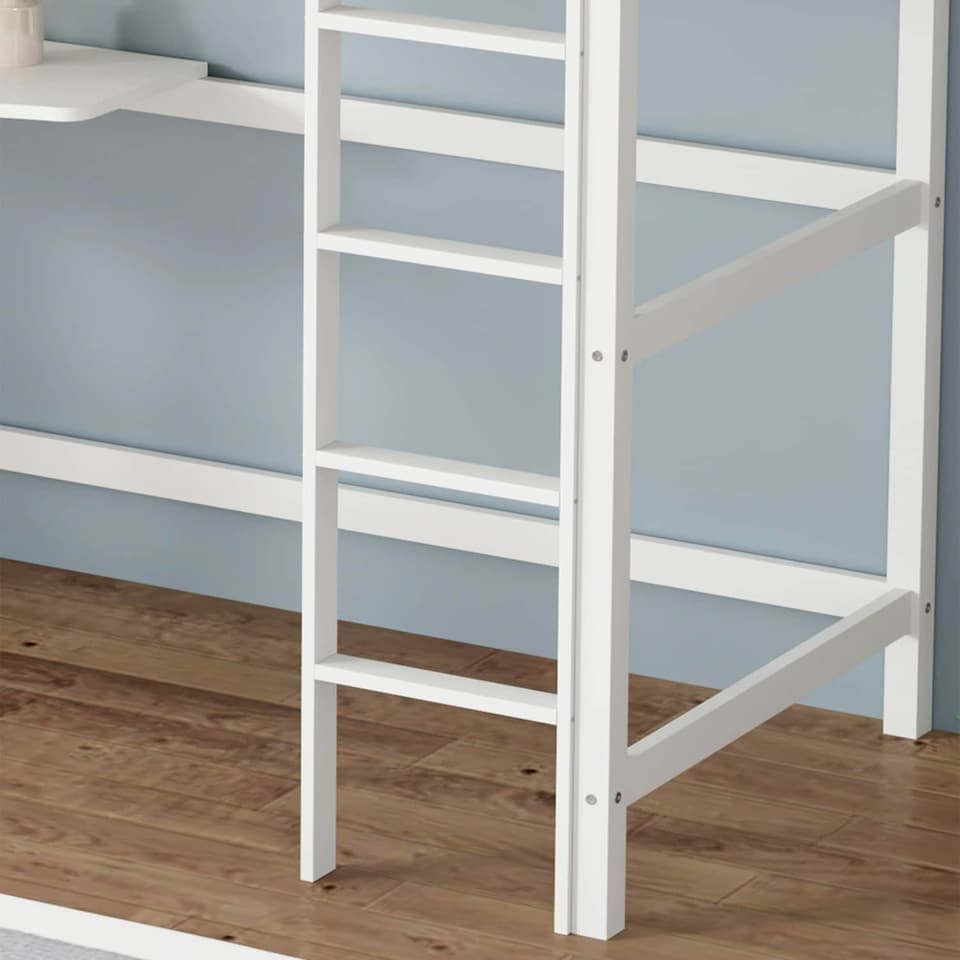 image 1 of Poppy White Wooden High Sleeper Bunk Bed with Desk | White | White