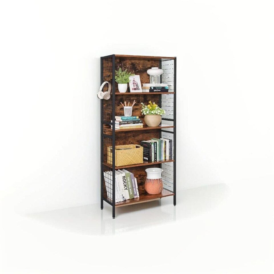 image 1 of Modcraft 4-Tier Bookcase with Metal Frame - Rustic Brown