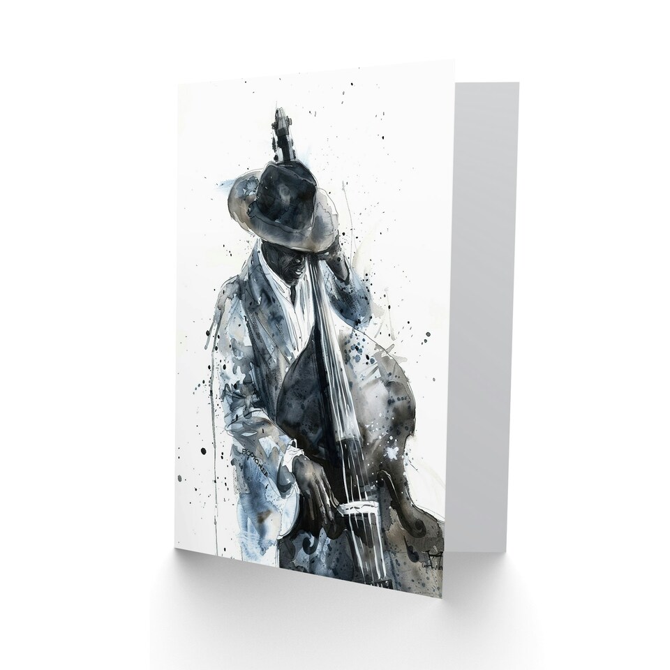 image 1 of Jazz Music Double Bass Player Watercolour Him Her Birthday Card