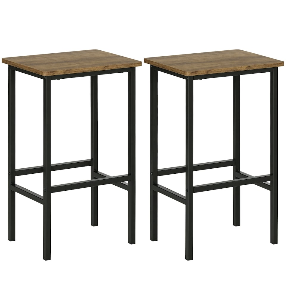 image 1 of HOMCOM Industrial Bar Stools Set of 2, Kitchen Bar Chairs Home Pub Rustic Brown