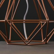 ValueLights Pair Of Modern Copper Metal Basket Cage Table Lamps With White Fabric Shades