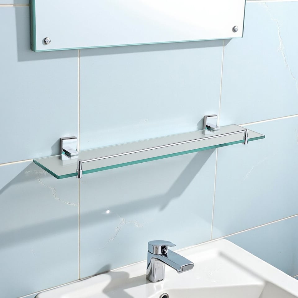 image 1 of Showerdrape Unity 500mm Chrome Stainless Steel Wall Mounted Glass Vanity Shelf | Silver | 1