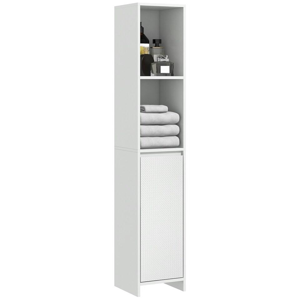 image 1 of HOMCOM Narrow Bathroom Cabinet, Slim Bathroom Cupboard, White White